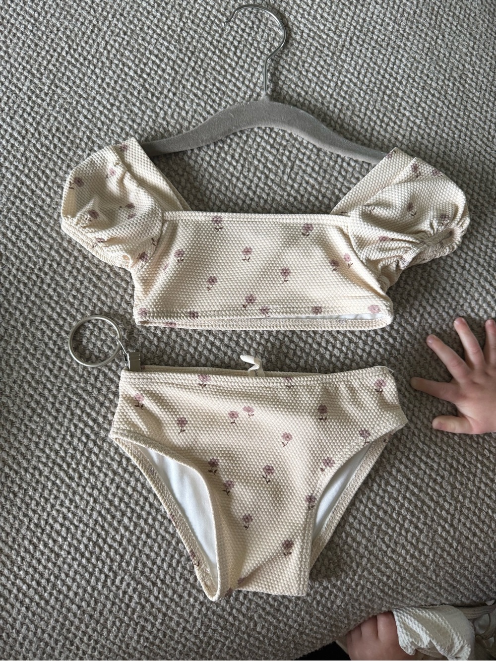 Quincy Mae Cream Floral Puff-Sleeve Bikini 12-18m
